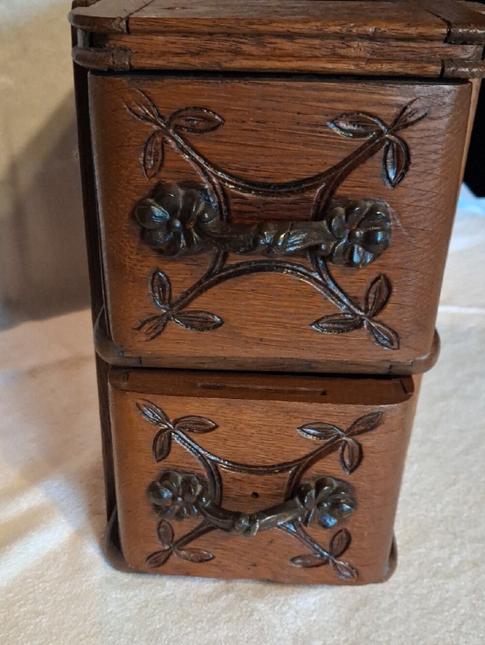 Antique Treadle Sewing Machine Drawers Oak Wood Jugendstil Design - Picture 2 of 7